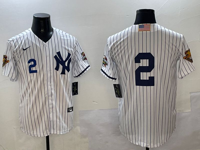 Men New York Yankees 2 No Name White Stripe Throwback Game 2025 Nike MLB Jersey style 6